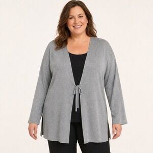 Coldwater Creek Women's 3X Silver Metallic Silk Blend Tie Front Cardigan